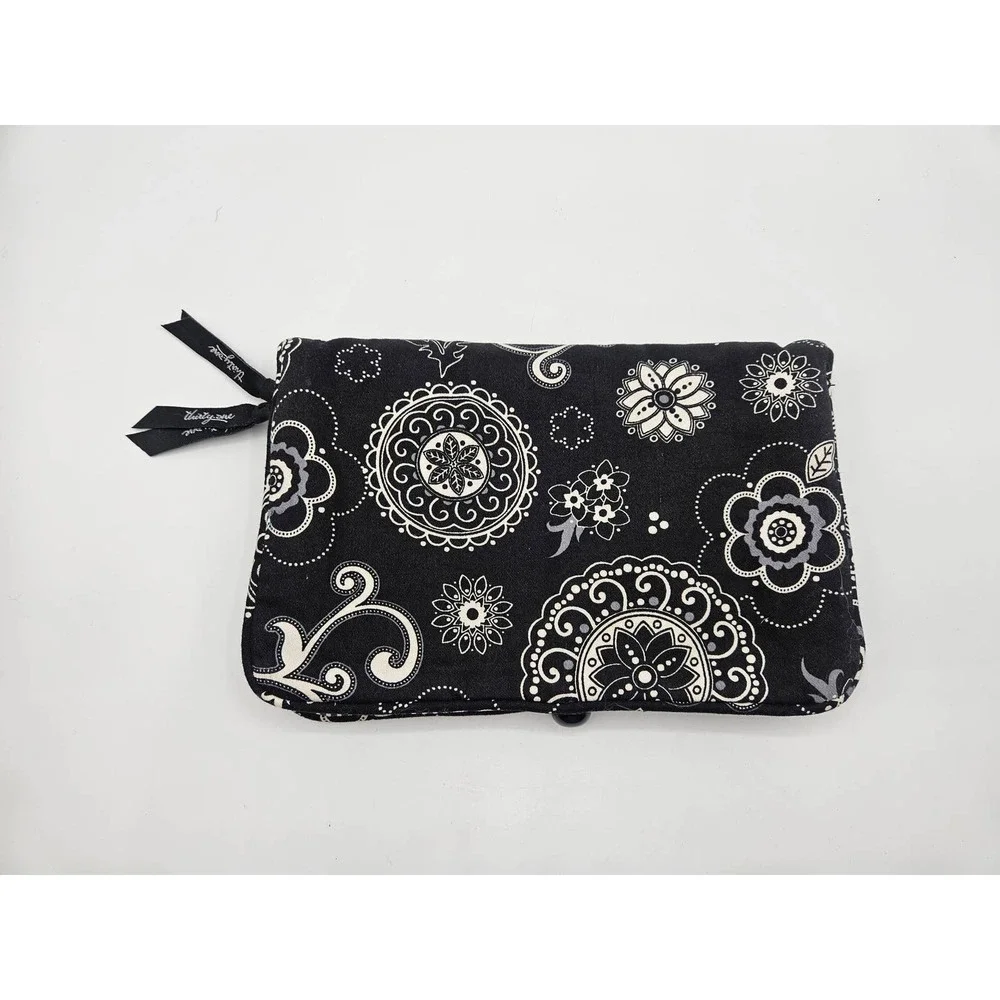 Thirty-One Cosmetic Jewerly Bag‎ Travel Black White Paisley Zipper Pockets